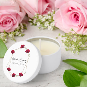 Elegant Geometric Red Rose Wedding Mini Candle Favors