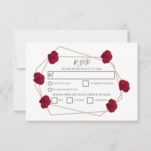Elegant Geometric Red Rose Wedding RSVP Cards