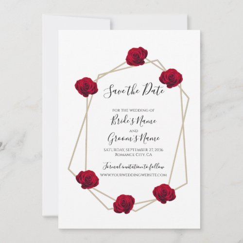 Elegant Geometric Red Rose Wedding Save The Date