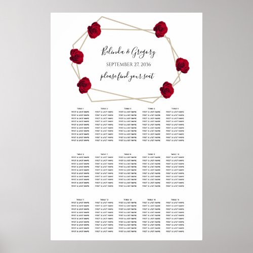 Elegant Geometric Red Rose Wedding Seating Chart