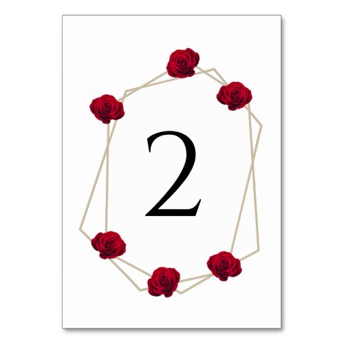 Elegant Geometric Red Rose Wedding Table Number