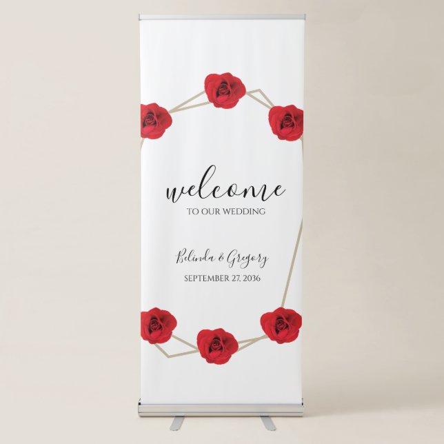 Elegant Geometric Red Rose Wedding Welcome Sign (Front)