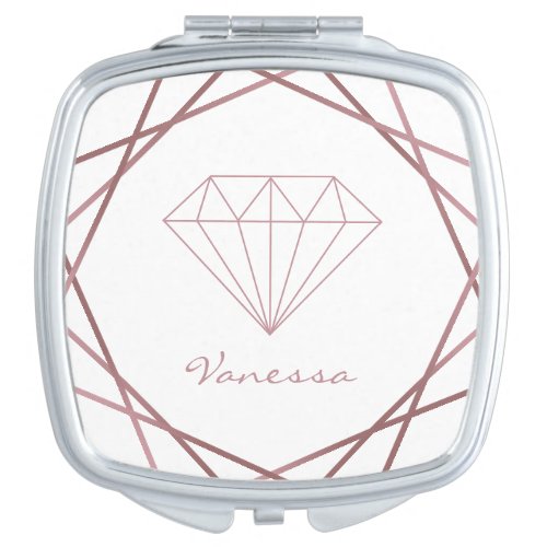 Elegant Geometric Rose Gold Diamond Compact Mirror