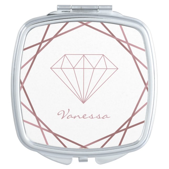 Elegant Geometric Rose Gold Diamond Compact Mirror (Front)