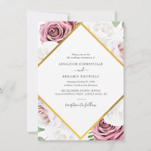 Elegant Geometric Rose Gold Floral Wedding Invitation