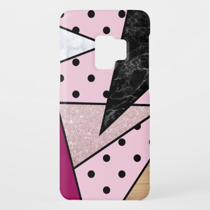 Elegant geometric rose gold glitter marble wood Case-Mate samsung galaxy s9 case