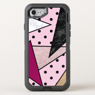 Elegant geometric rose gold glitter marble wood OtterBox defender iPhone SE/8/7 case