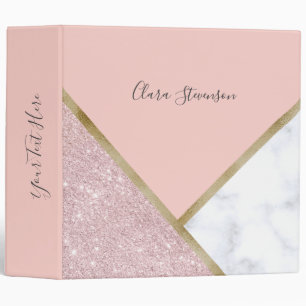 Elegant geometric rose gold glitter white marble binder