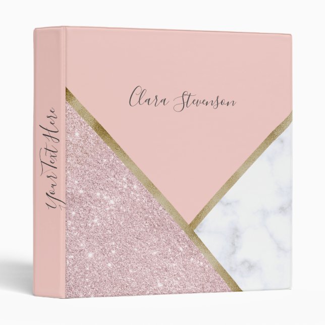 Elegant geometric rose gold glitter white marble binder (Front/Spine)