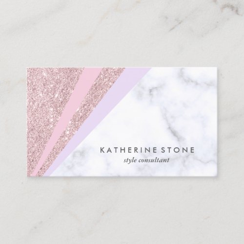 Elegant geometric rose gold glitter white marble business card