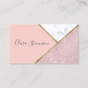Elegant geometric rose gold glitter white marble business card