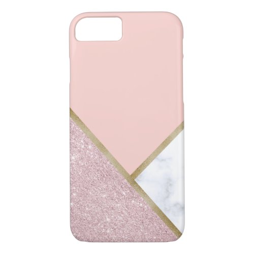 Elegant geometric rose gold glitter white marble iPhone 87 case