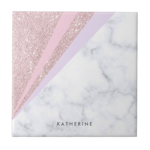 Elegant girly rose gold glitter white marble pink lunch box, Zazzle