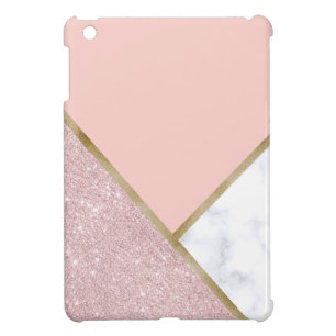 Elegant geometric rose gold glitter white marble iPad mini case
