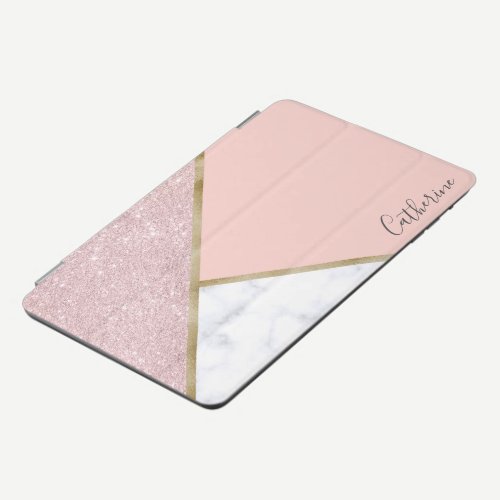 Elegant geometric rose gold glitter white marble iPad mini cover