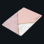 Elegant geometric rose gold glitter white marble iPad pro cover<br><div class="desc">Stylish geometric design featuring faux rose gold glitter,  gold and white marble.</div>
