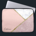 Elegant geometric rose gold glitter white marble laptop sleeve<br><div class="desc">Stylish geometric design featuring faux rose gold glitter,  gold and white marble.</div>