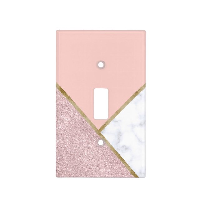 Elegant geometric rose gold glitter white marble light switch cover (Front)