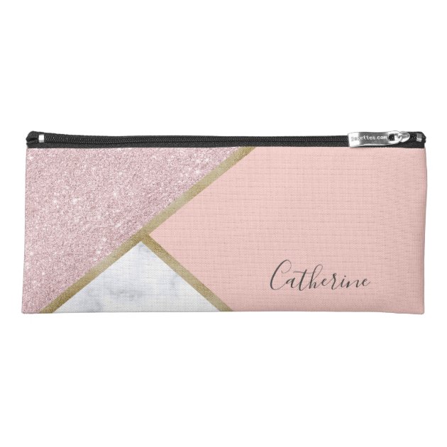 white and gold pencil case