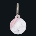 Elegant geometric rose gold glitter white marble pet ID tag<br><div class="desc">Girly and stylish geometric design featuring faux rose gold glitter,  white marble,  pink and purple.</div>