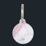 Elegant geometric rose gold glitter white marble pet ID tag<br><div class="desc">Girly and stylish geometric design featuring faux rose gold glitter,  white marble,  pink and purple.</div>