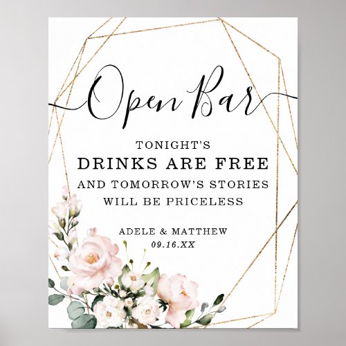 Elegant Geometric Shape Pink Blush Open Bar Sign