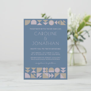 Elegant Geometric Shapes Dusty Blue Modern Wedding Invitation