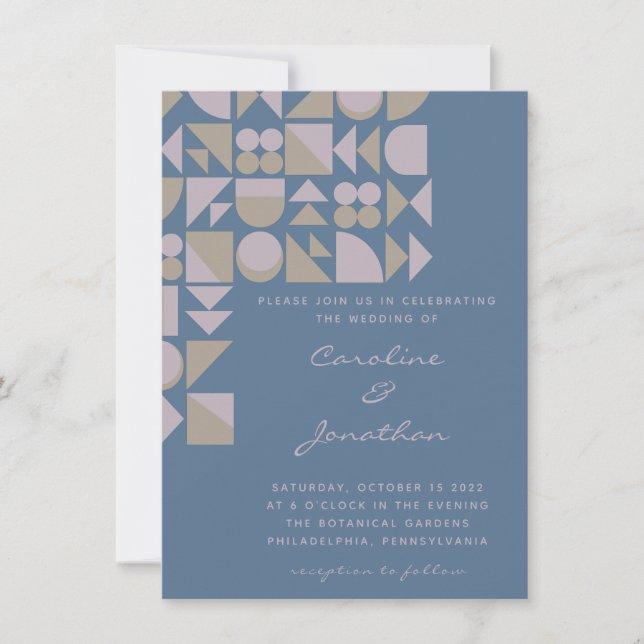Elegant Geometric Shapes Dusty Blue Taupe Wedding Invitation (Front)