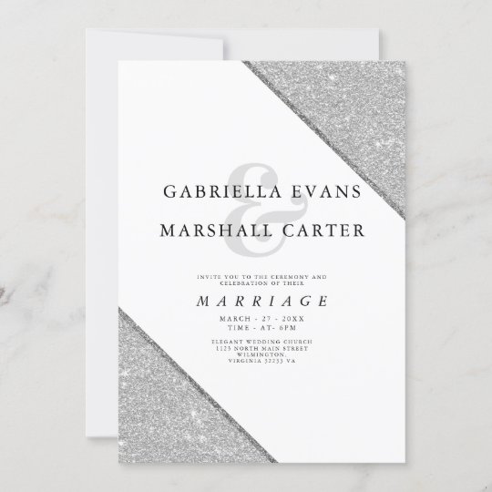 Elegant geometric silver ampersand glitter wedding invitation | Zazzle.com