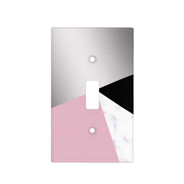 Elegant geometric silver white marble pink black light switch cover (Front)