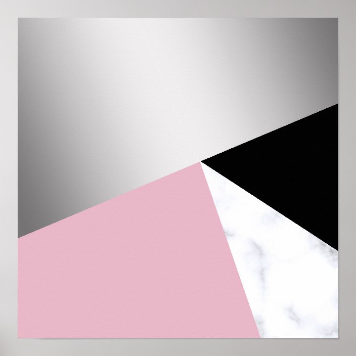 Elegant geometric silver white marble pink black poster | Zazzle.com