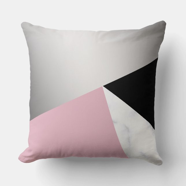 Elegant geometric silver white marble pink black throw pillow (Front)