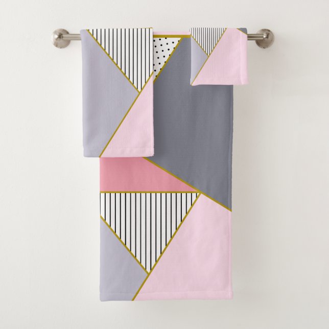 Elegant geometric stripes polka dots pastel bath towel set (Insitu)