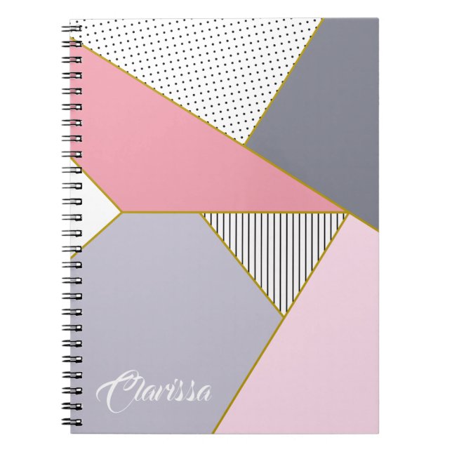 Elegant geometric stripes polka dots pastel notebook (Front)
