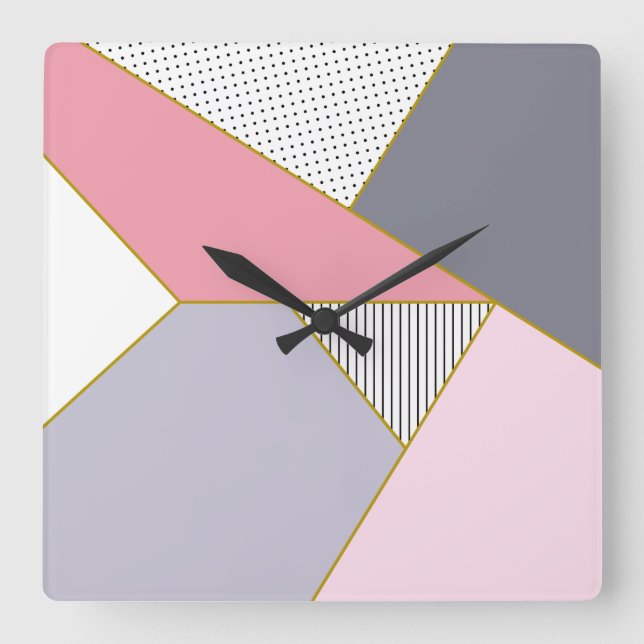Elegant geometric stripes polka dots pastel square wall clock (Front)