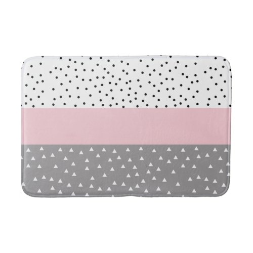 Elegant geometric triangles  dots in grey  pink bath mat