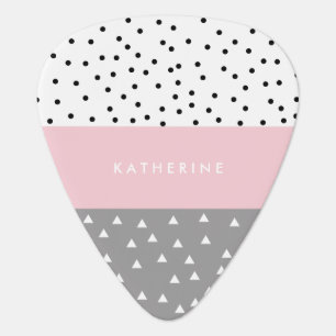 Elegant geometric triangles & dots in grey & pink guitar pick