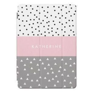 Elegant geometric triangles & dots in grey & pink iPad pro cover