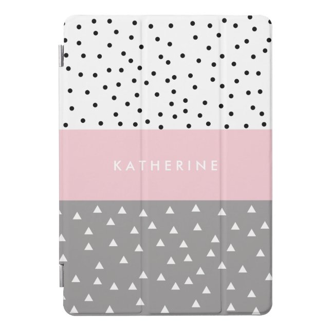 Elegant geometric triangles & dots in grey & pink iPad pro cover (Front)