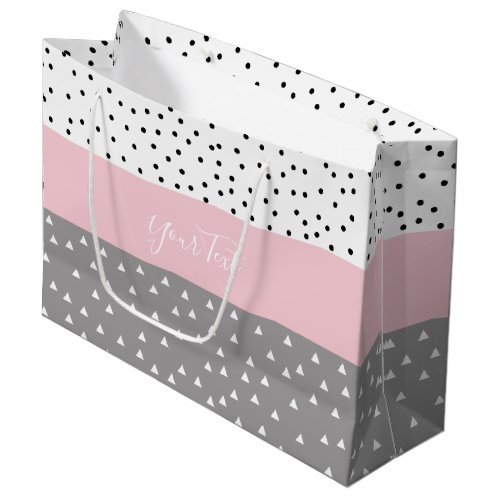 Elegant geometric triangles  dots in grey  pink large gift bag