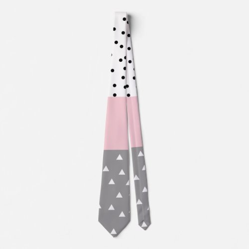 Elegant geometric triangles  dots in grey  pink neck tie