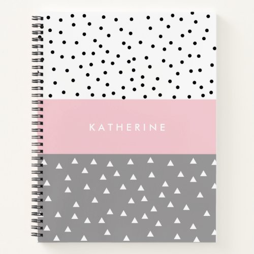 Elegant geometric triangles  dots in grey  pink notebook
