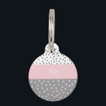 Elegant geometric triangles & dots in grey & pink pet ID tag<br><div class="desc">Girly geometric design in pastel grey and pink.</div>