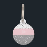 Elegant geometric triangles & dots in grey & pink pet ID tag<br><div class="desc">Girly geometric design in pastel grey and pink.</div>