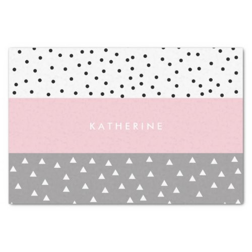 Elegant geometric triangles  dots in grey  pink tissue paper