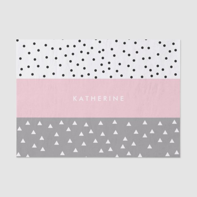 Elegant geometric triangles & dots in grey & pink tissue paper (Front)