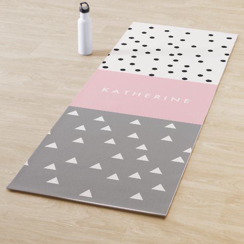 Elegant geometric triangles  dots in grey  pink yoga mat