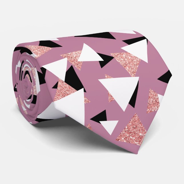 Elegant geometric triangles rose gold glitter tie (Rolled)