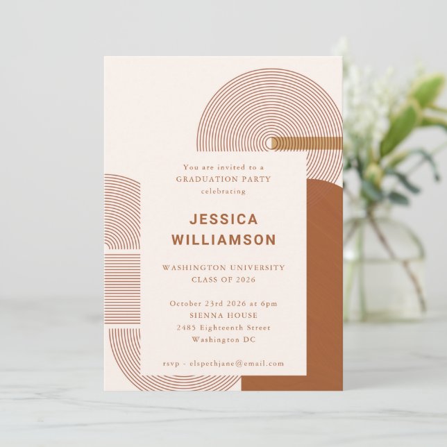 Elegant Geometric Warm Neutrals Graduation Party Invitation (Standing Front)
