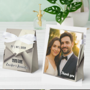 Elegant Geometric Wedding Favor Box with Photo